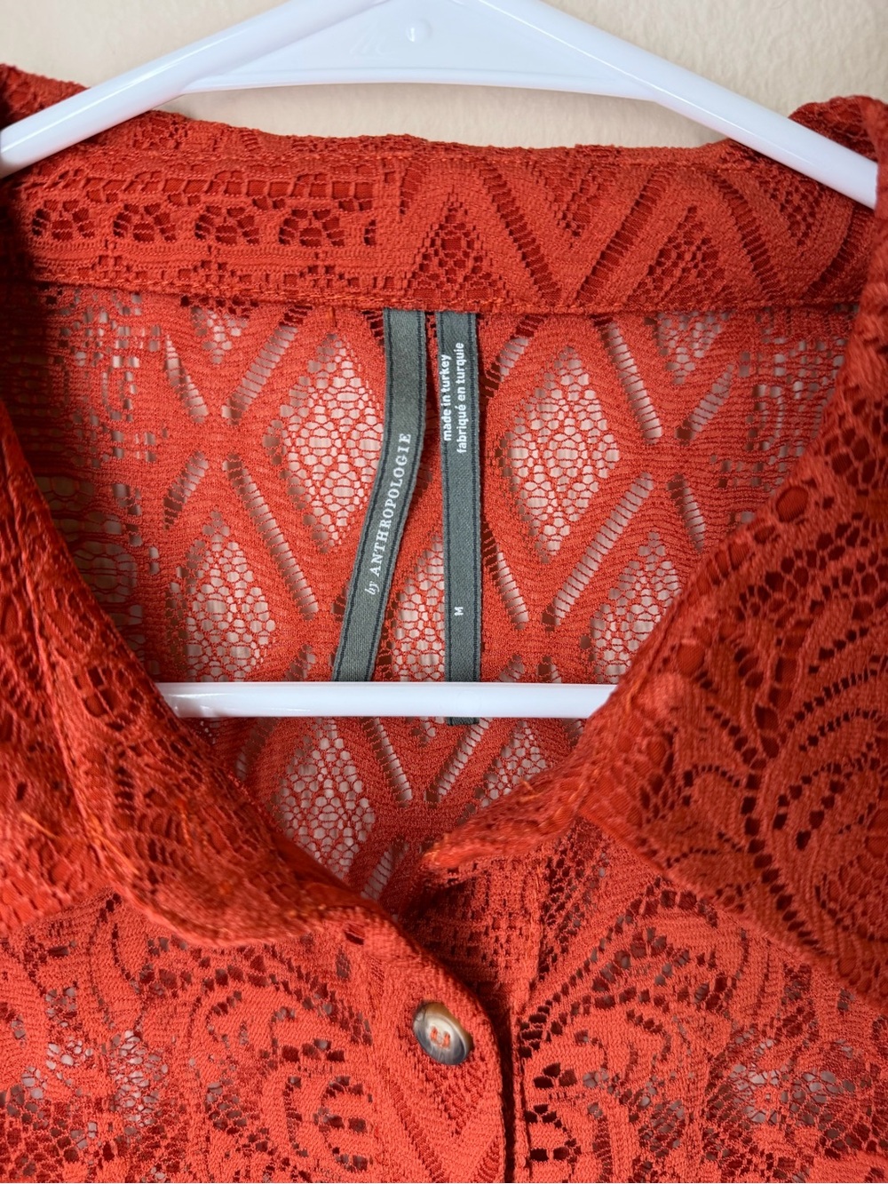 Anthropology Lace Button-Up Blouse in Rustic Orange - Picture 3 of 3
